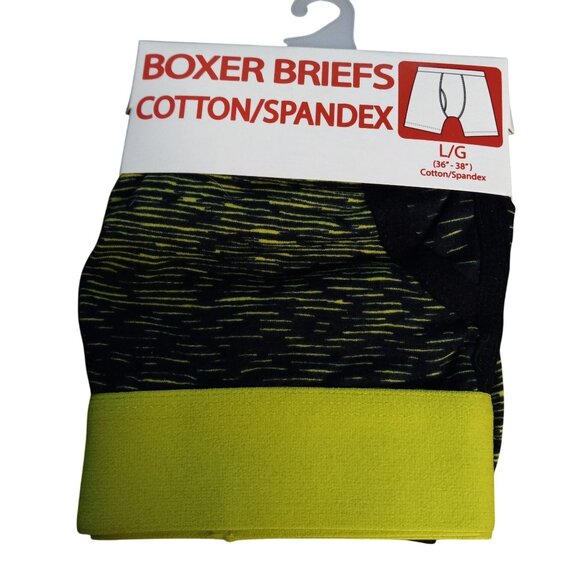 Mens Size L 36 38 Boxer Briefs Cotton Spandex Blend Black Neon Green Stretch NEW - Picture 1 of 6